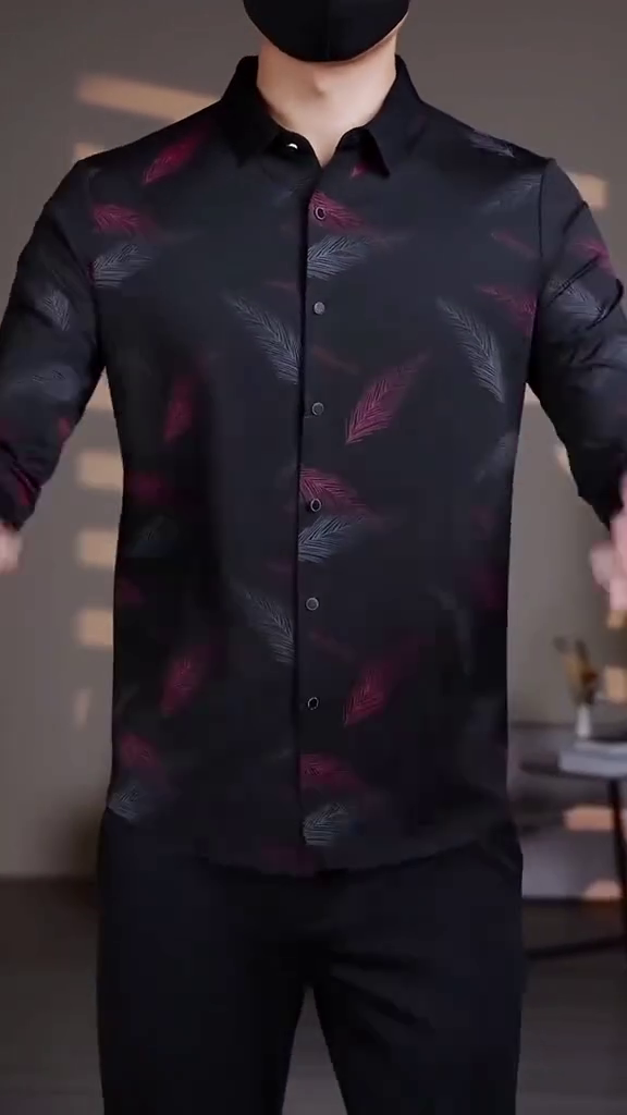 Men's Business Casual Printed Long-Sleeved Shirt