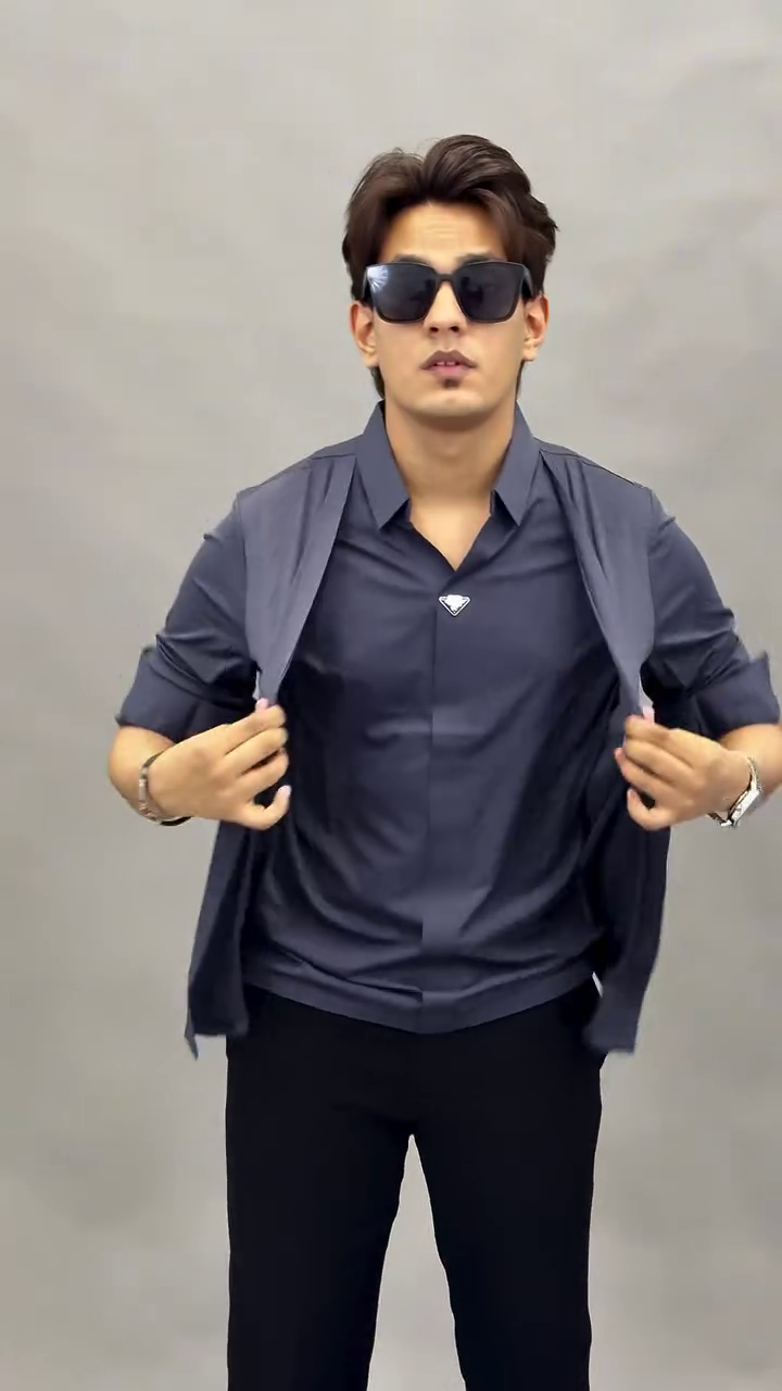 Classic Self Design Spread Collar Casual Shirt