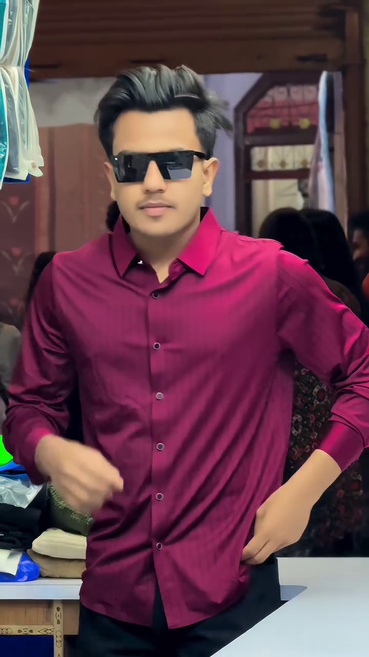 Burgundy Slim Fit Self-Stripes Shirts