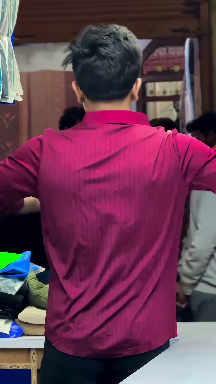 Burgundy Slim Fit Self-Stripes Shirts