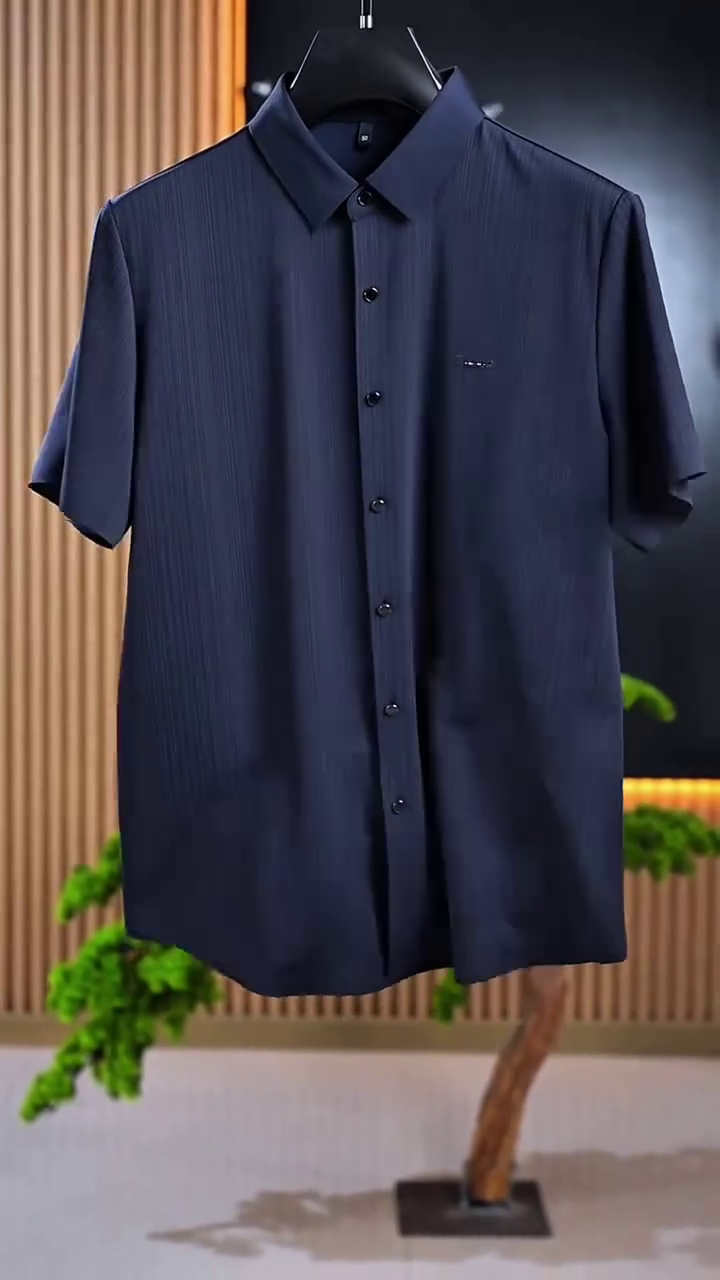 Men Standard Regular Fit Spread Collar Textured Elastane Casual Shirt